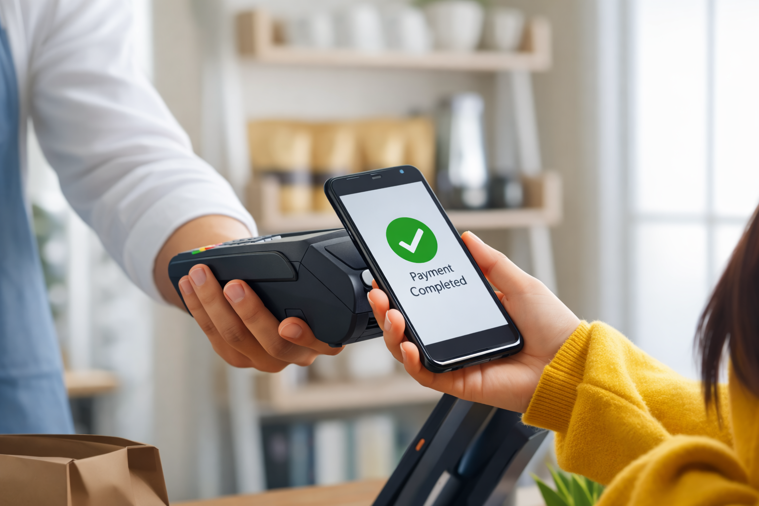 Modern payment terminal in use
